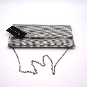 INC International Concepts HETHER Silver Shiny Mesh Clutch NEW